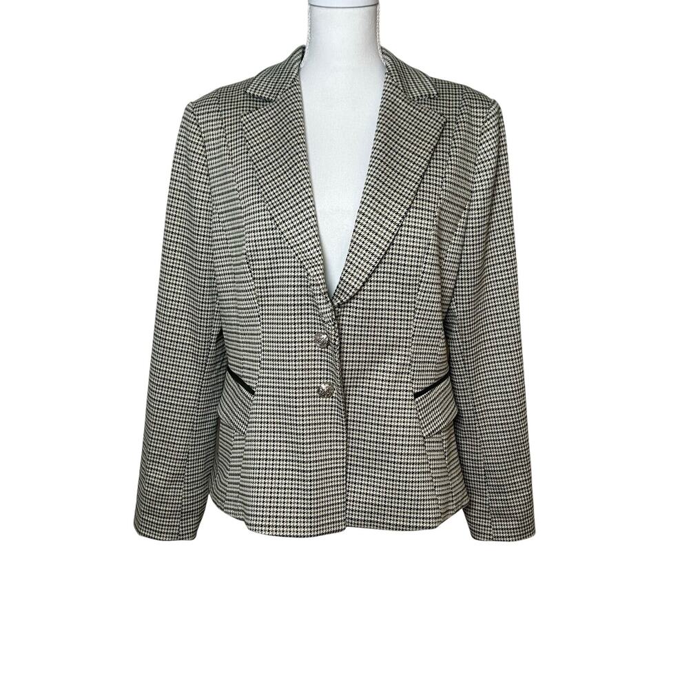 White House Black Market tan houndstooth lined signature blazer size 16